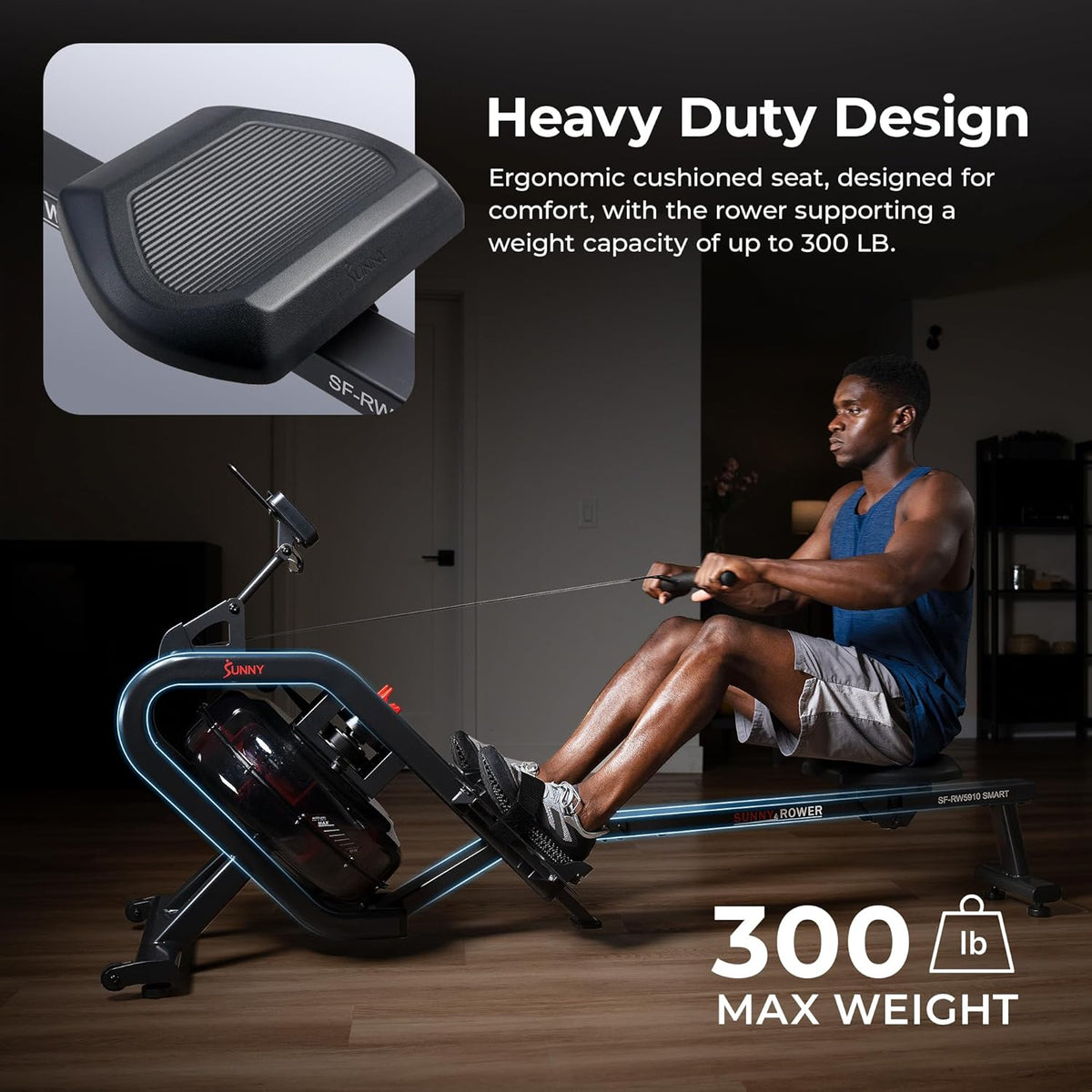 Sunny Health & Fitness Foldable Rowing Machine for Home - Full-Body Low-Impact Workout, Quiet Operation & Free SunnyFit App