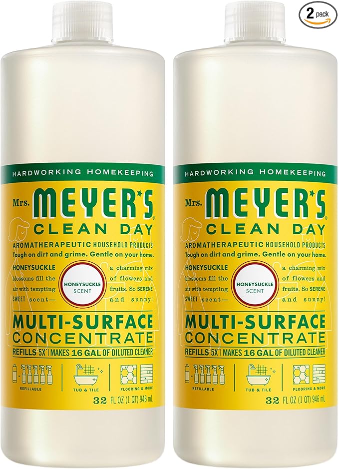 MRS. MEYER'S CLEAN DAY Multi-Surface Cleaner Concentrate, Use to Clean Floors, Tile, Counters, Honeysuckle, 32 Fl. Oz - Pack of 2