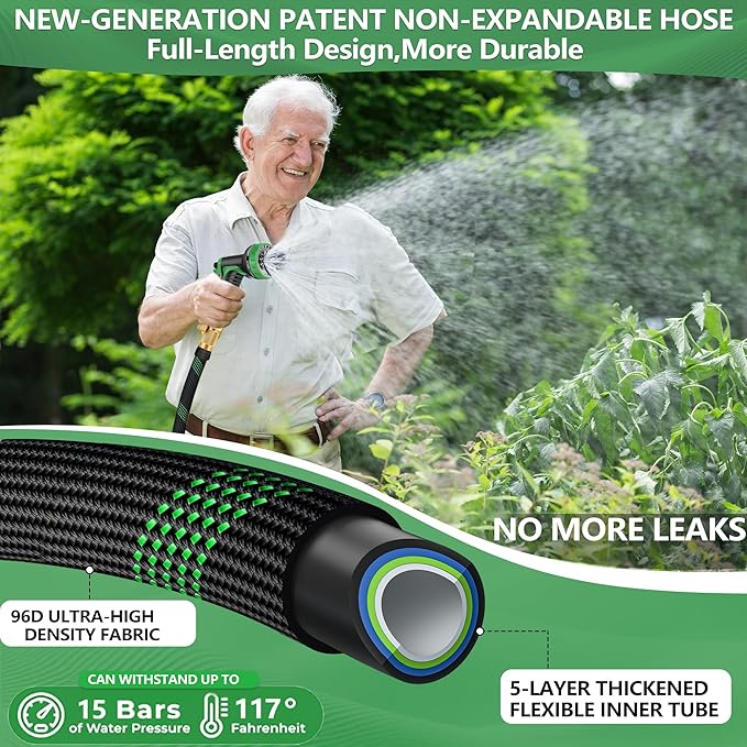 75 FT Non-Expanding Garden Hose, 2026 New Upgrated Non-Expandable Garden Water Hose - Ultra-Light & Flexible Burst-Resistant, Kink-Free Garden Hoses, All-Weather Use for Lawns, Gardens,Outdoor