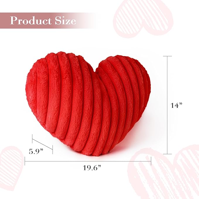AELS Heart Shaped Pillow, Heart Decorative Throw Pillows, Faux Fur Love Pillows, Cute Valentines Day Decorations, Wedding Decor, Living Room Bedroom Nursery Decor, Red, L