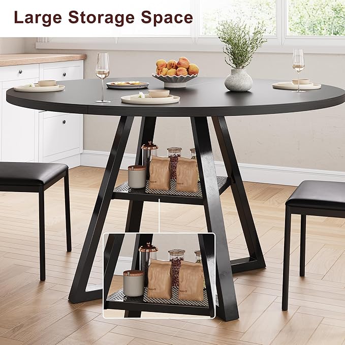 Round Dining Table for 4,Kitchen Dining Room Circle Dinner Pedestal Table,Space Saving Wood Kitchen & Dining Room Furniture (Black, 42In)
