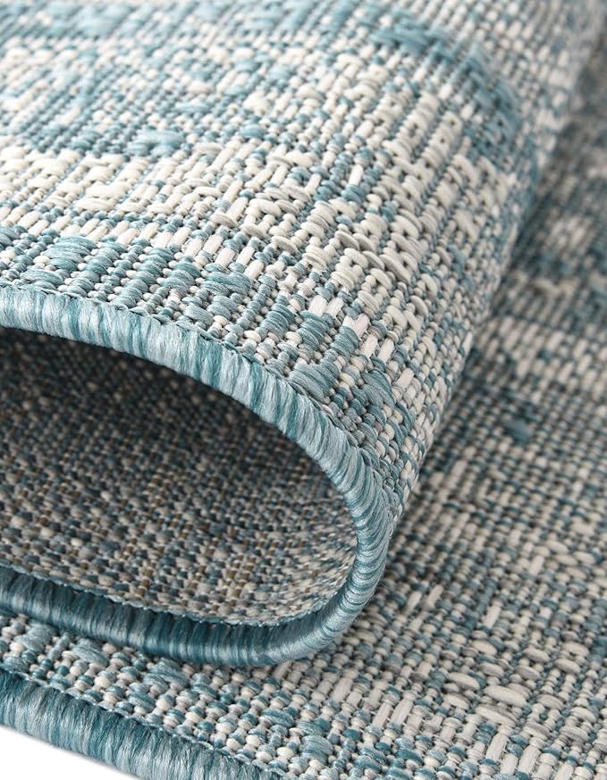 Unique Loom Outdoor Traditional Collection Area Rug - Valeria (7' 10" Square, Aqua/ Ivory)