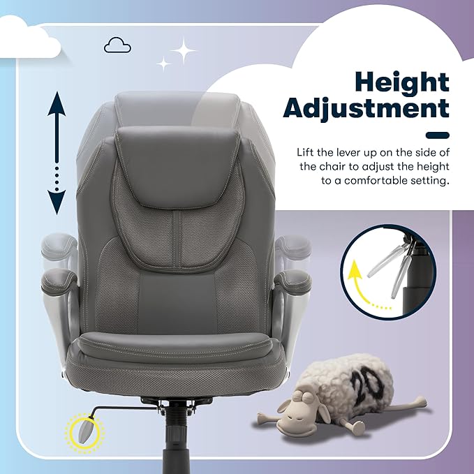 Serta Amplify Executive Office Chair with Faux Leather and Mesh, Adjustable Ergonomic Comfy Seat with Lumbar Support, Modern Computer DeskChairs, Swivel Rolling Wheels, Duo Gray