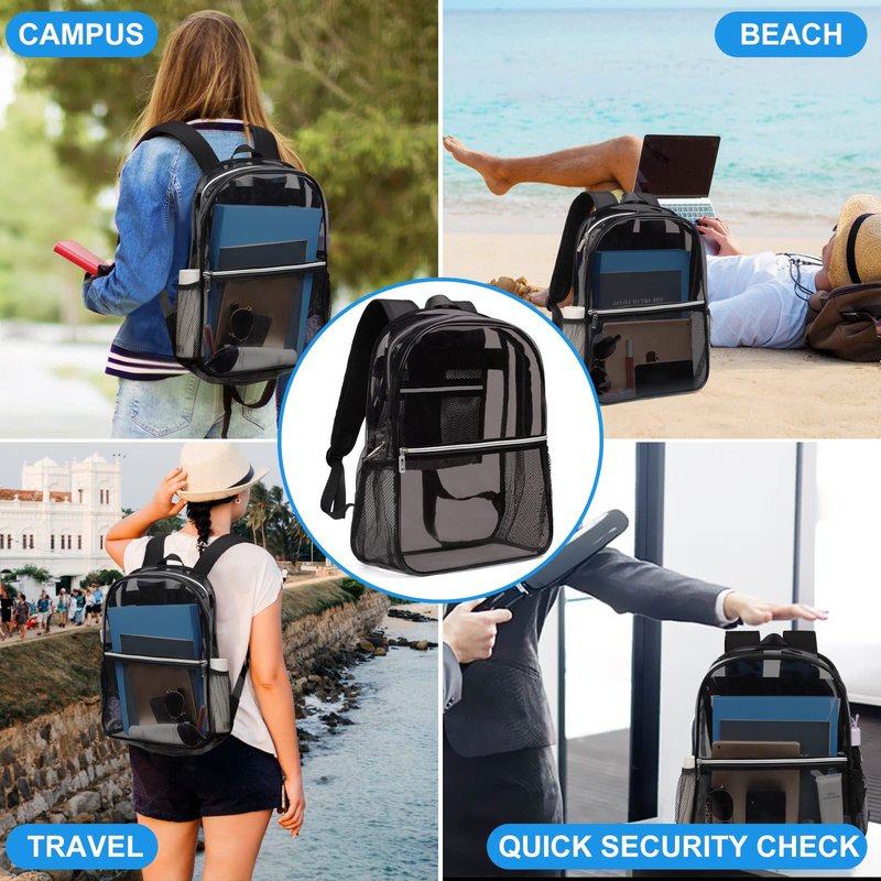REAWUL Clear Backpack Heavy Duty Large TPU Transparent Backpacks See Through Backpacks for Security Travel,College. (Black)