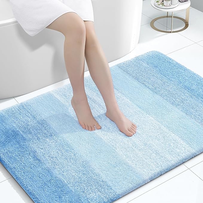 OLANLY Bathroom Rugs Mat 44x32, Extra Soft Absorbent Microfiber Bath Rugs, Rubber Backing, Quick Dry, Machine Washable Bath Mats for Bathroom Floor, Tub and Shower, Home Decor Accessories, Sky Blue