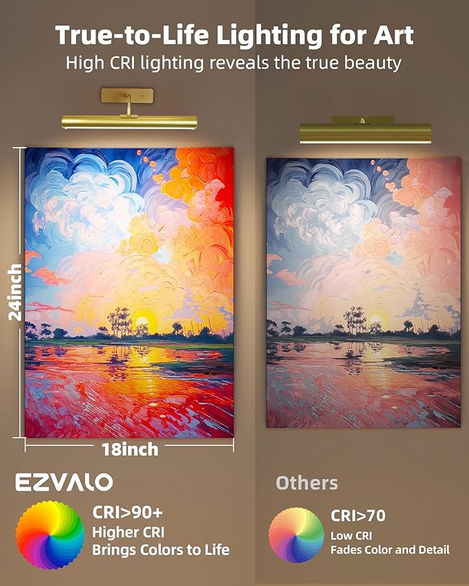 EZVALO 13in Picture Light for Wall, 4000mAh Rechargeable Art Light