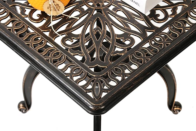 C/G Cast Aluminum Side Table,Decorative Outdoor End Table, Ornate Floral Pattern (Square, Copper)