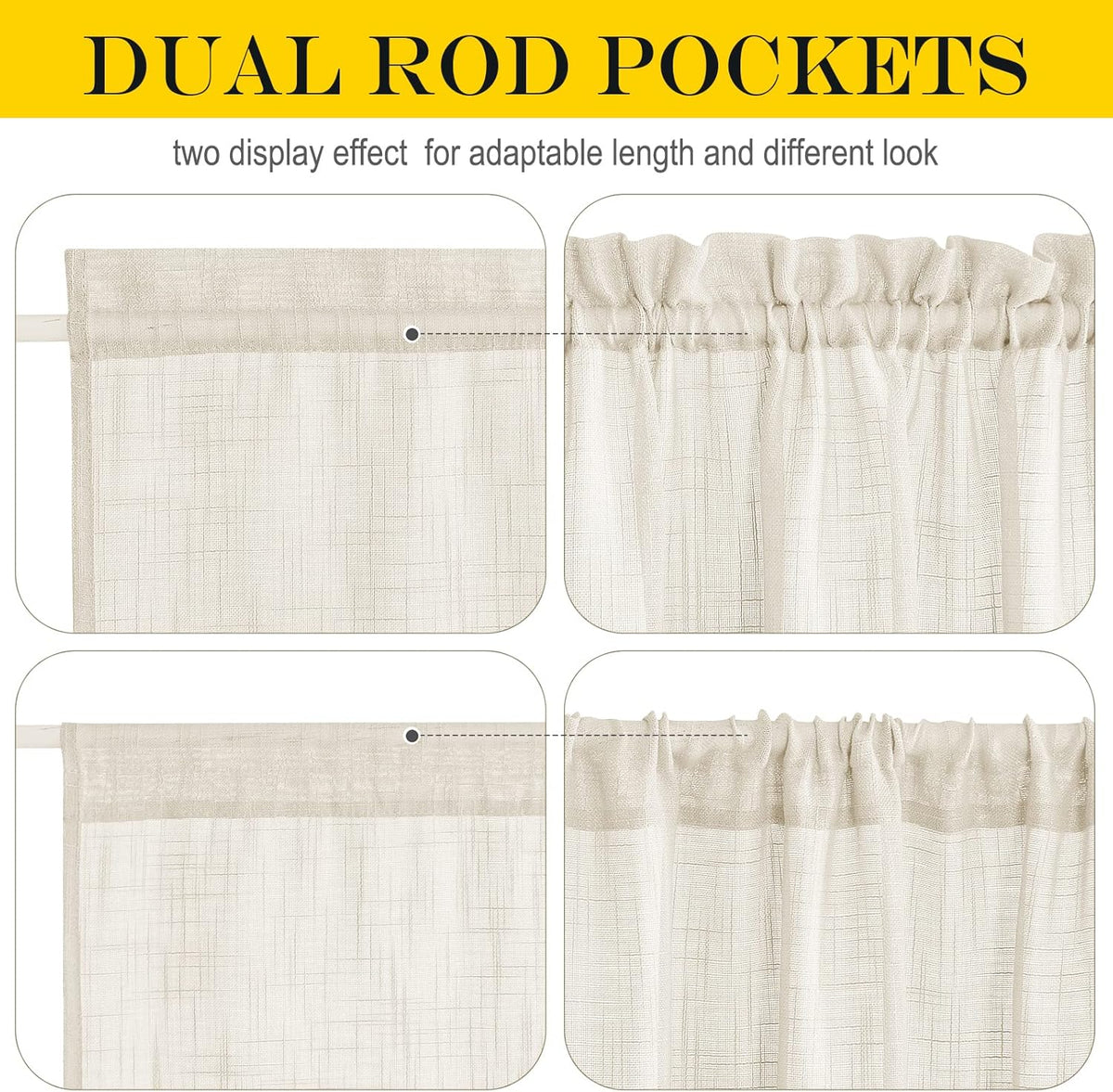 NICETOWN Beige Sidelight Door Curtain 72 Inches Long for Side Light Windows Linen Textured Farmhouse French Door Shade with Tie Back for Kitchen Closet Glass, 26 x 72 Inch Length, 1 Panel