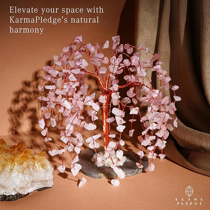 Rose Quartz Crystal Tree of Life Chakra Healing, Home and Office Desk Decor, Feng Shui Bonsai Trees for Postive Energy, Money, Good Luck, Christmas Decor, Spiritual Birthday Gifts for Women, Mom