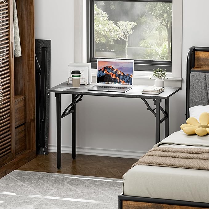 TEMI Small Computer Desk Folding Table - 43.3" Foldable Office Desk, No Assembly, Perfect for Small Spaces in Bedroom, or Apartment, Portable Mini Desk or Study Table Compact Design, Marble Greige