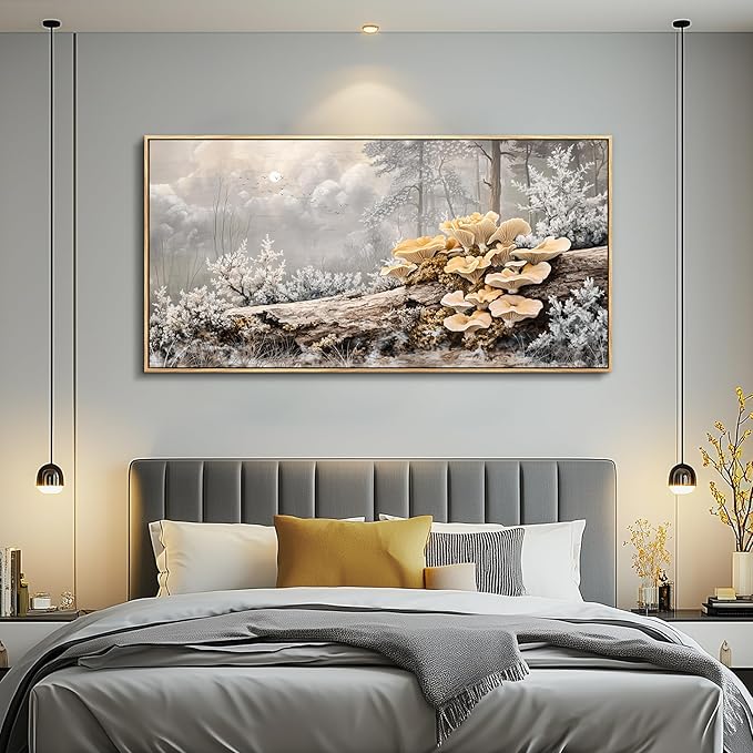 QIYILEXWART Canvas Wall Art For Living Room Wall Decor For Bedroom Office Wall Decoration Moonlit Forest Mushroom Landscape Painting Farmhouse Pictures Artwork Room Aesthetic Home Decor 20x40 In