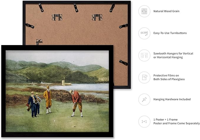 Poster Master The Putting Green Painting Poster - Golf Course Print - Golf Art - River Art - Sports Art - Landscape Art - Father's Day Art - Great Office or Living Room Decor, 16x20 Black Framed