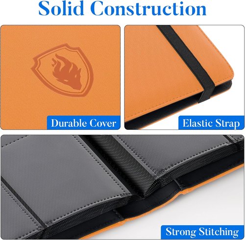 Fabmaker Premium 9 Pocket Card Binder - Sturdy PU Cover for 360 Cards | Sleek Orange Trading Card Album