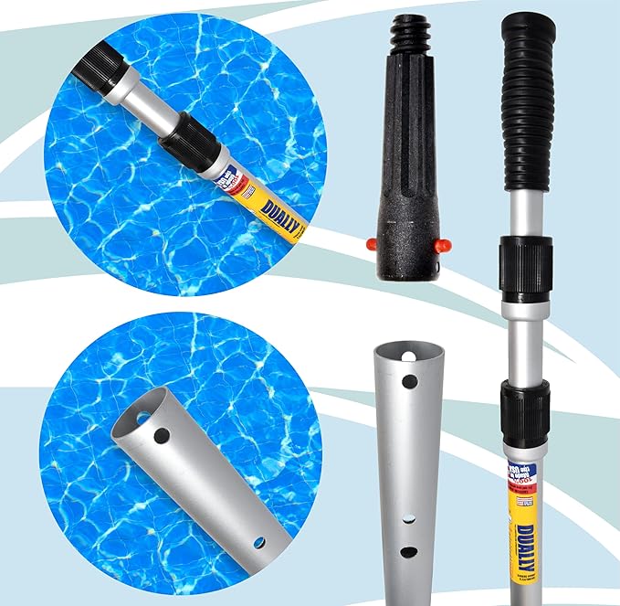 SKIMLITE MANUFACTURING Dually 9024 Telescopic Pool Pole 8-24 Ft Dual Locking Heavy Duty Aluminum Easy Grip Adjustable Telescoping Cleaning Poles with Universal Adapter for Skimmer Brush & Vacuum Head
