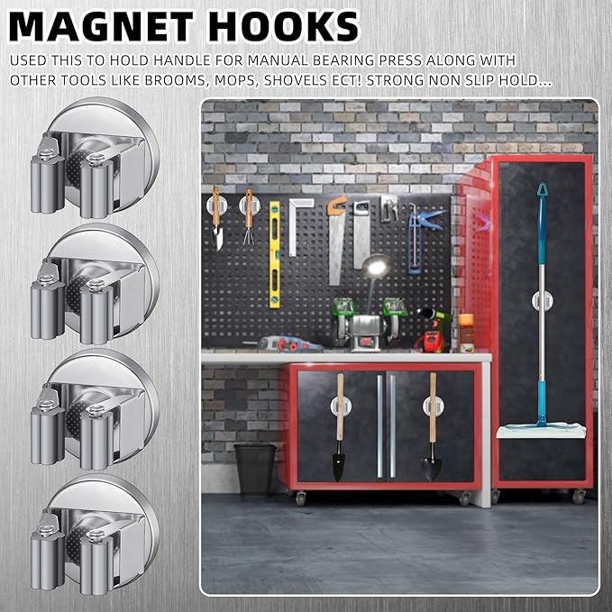 Vercraft 4 Pcs Magnetic Mop Broom Holder Movable Magnetic Broom Holder Rack, Anti Slip Wall Mounted Utility for Cleaning Tools, Garage, Kitchen, Laundry, Garden (Silver)