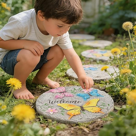 Butterfly Garden Stepping Stones Outdoor - Decorative Cement Pathway Pavers with 3D Butterfly Design Lawn Garden Décor Unique Gardening Gift for Grandma 0.75 * 10 * 10 Inch