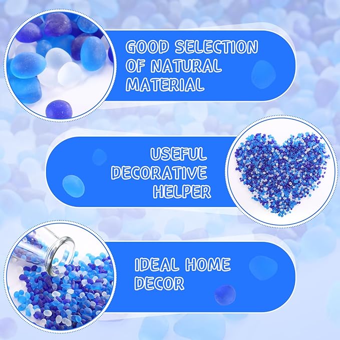 Sea Glass Stones, 3.3LB Decorative Frosted Glass Pebbles Gemstones - Suitable for Aquarium Rocks, Fish Tank Gravel, Vase Fillers, DIY Crafts, and Home Decor(Blue)
