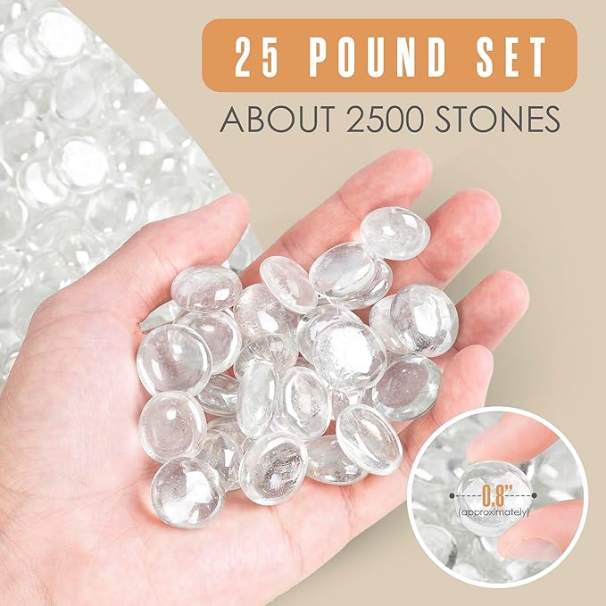 Houseables Glass Marbles, Glass Beads for Vases, Marbles for Vases, 25LB, 2500, Clear Beads, Clear Gems, Fillers for Centerpieces, Decorative Rocks, Flat, Stones, Pebbles, Crafts, Plants, Fish Bowl