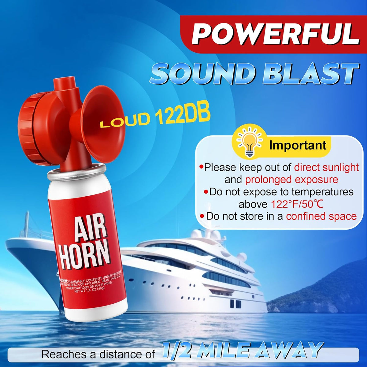 Saillong 1.4oz Marine Air Horn - Loud Safety Signal for Boats & Sporting Events | Compact Emergency Use