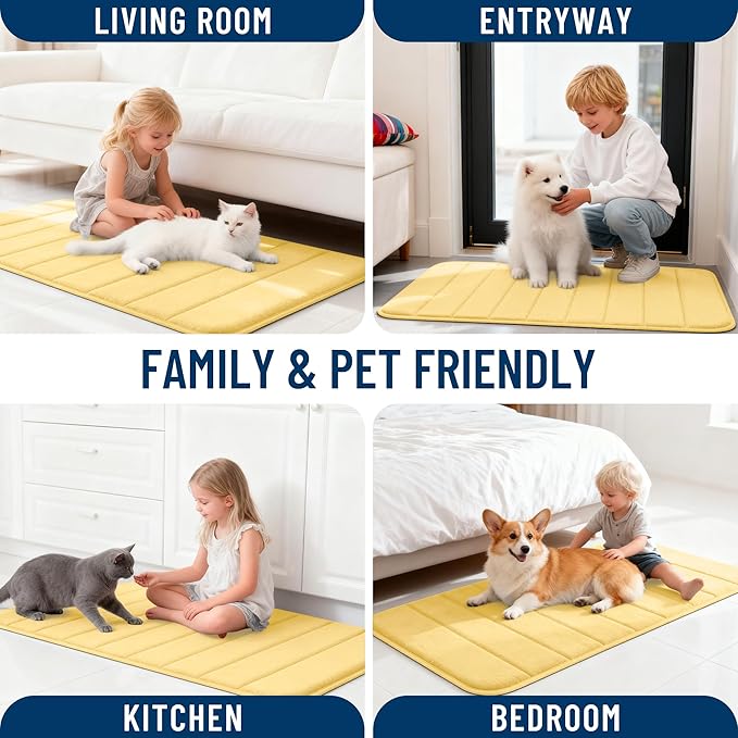 OLANLY Memory Foam Bath Mat 59x35, Super Soft Absorbent Bathroom Rugs, Quick Dry, Machine Washable Shower Floor Rugs, Bathmat Carpet, Bathroom Home Decor Accessories, Yellow