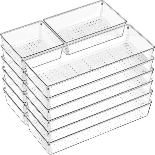 Criusia 18 Pcs Large Size Clear Drawer Organizer Set, Acrylic Non Slip Non Cracking Kitchen Drawer Storage Tray Divider, Multifunctional Storage for Cosmetics, Bathroom, Tools, Kitchen and Office
