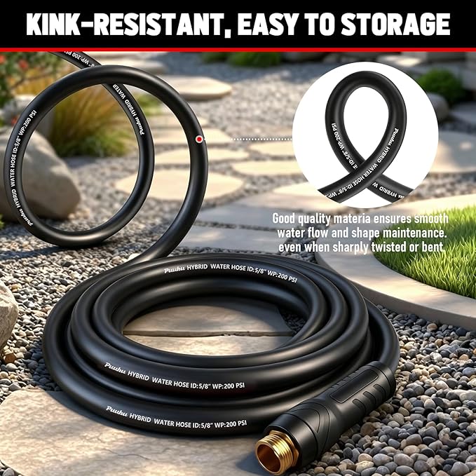Garden Hose 25ft x 5/8", NON-EXPANDABLE Heavy Duty Premium Flexible Water Hose, No Kink, Leakproof, Lightweight Hybrid Hose with Male to Female Fittings for Household、Backyard
