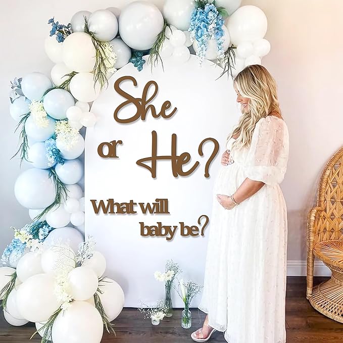 Large Gender Reveal Decals for Backdrop Wooden Baby Shower Sign He or She What Will Baby Be Balloon Arch Decor Gender Reveals Welcome Sign Girl or Boy Party Stickers Pregnancy Party Banner Photo Props