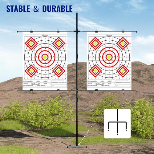 Highwild Adjustable Paper Target Stand, Frame with 8 Clips | Clear Bullseye Targets Sheet for Shooting Practice