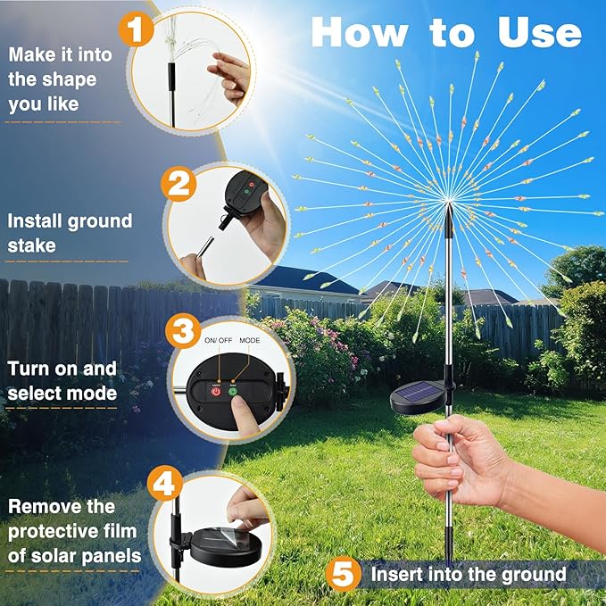 btfarm 6 Pack Solar Garden Lights Outdoor, 8 Modes Firework Lights Solar Powered, Waterproof Twinkle Fairy Light Outside for Yard Patio Pathway Pool Christmas Party Decorative, Multicolor