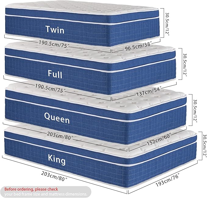 King Size Mattress in a Box 12 Inch Memory Foam Hybrid Mattress with Pocketed Springs Medium Firm Support Motion Isolation Edge Support 180 Night Trial