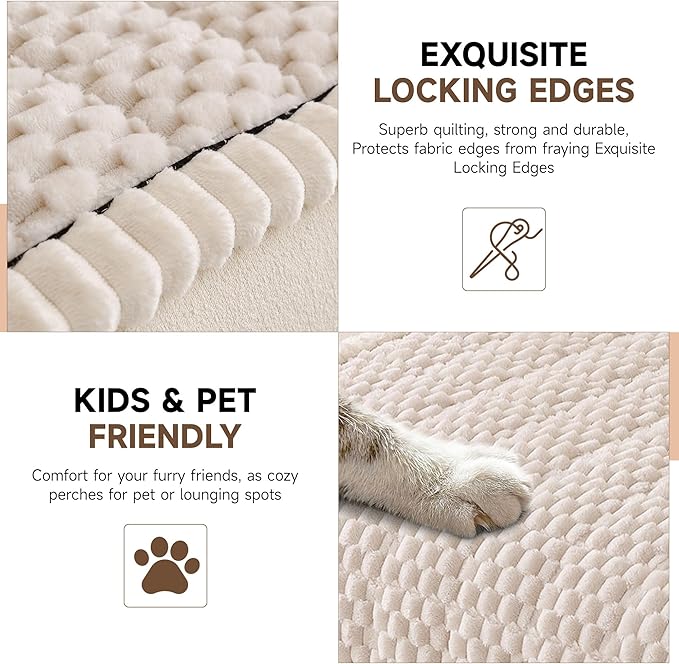 OTOB Couch Cover for Dogs Washable, Non Slip Plush Fuzzy Sofa Covers for 3 Cushion Couch Kids Pet Friendly, All Seasons Soft Cozy Furniture Protector Sofa Slipcovers (Cream, 31.5" x 82.7")