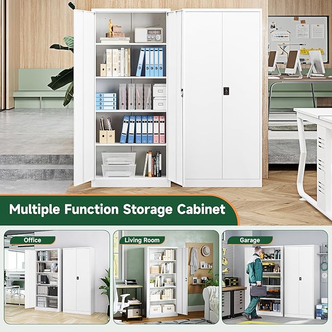 Letaya Metal Garage Storage Cabinets with Lock Door and Adjustable Shelves, Steel Tool Cabinets for Home,Office,Warehouse Organisieren (White, 72" H)