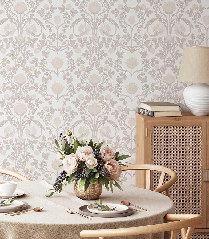YXTII 17.3" × 393.7" Pink Peel and Stick Wallpaper, Floral Wallpaper