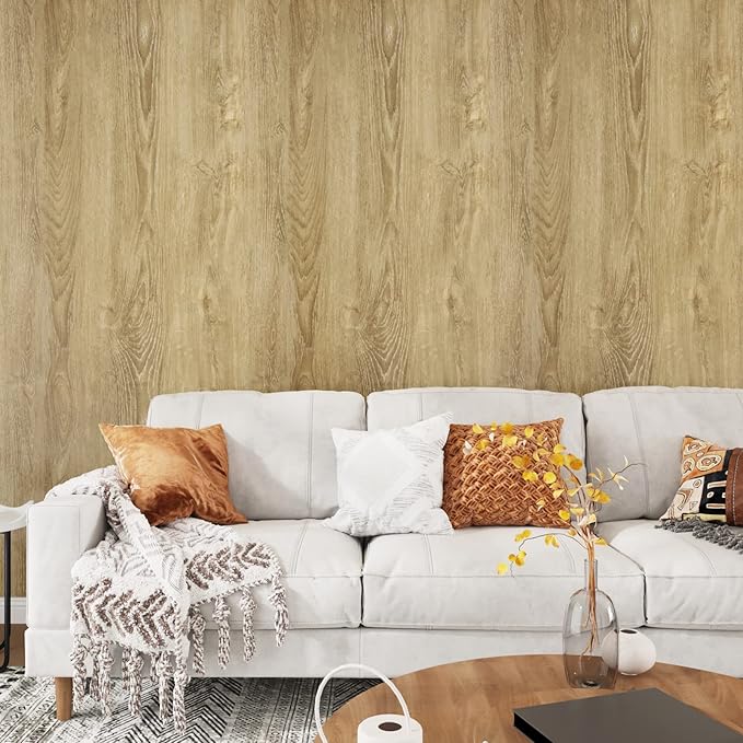 WESTICK Glossy Brown Wood Contact Paper Self Adhesive Wooden Wallpaper Kitchen