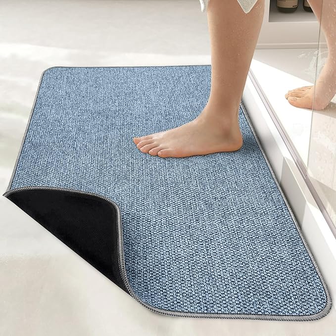 Bath Mat,Ultra Thin Bathroom Runner Rugs,Large Bath Mats for Bathroom,Quick Dry,Non-Slip,Machine Washable,Low Pile,Bath Rug,Shower Outside,Sink,Home Decor Accessories.Blue,2'x6'(24x72inch)