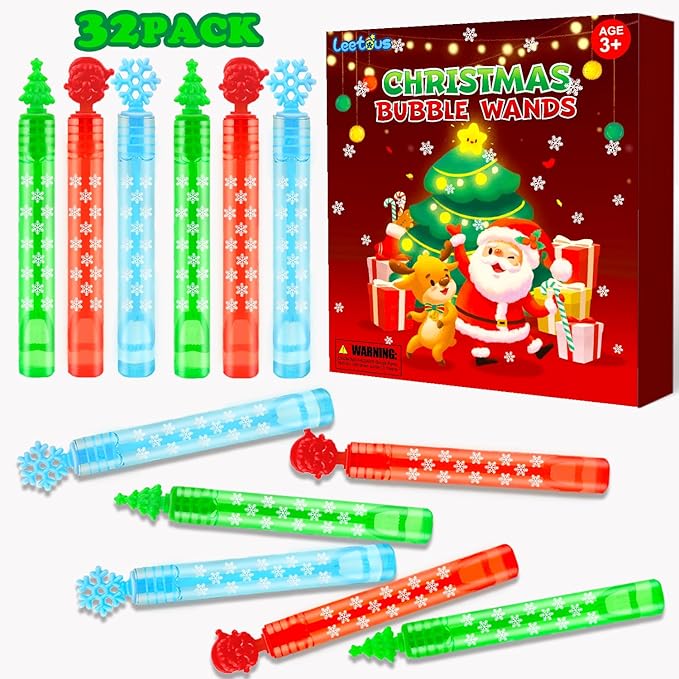 Christmas Goodie Bag Stocking Stuffers Fillers for Kids 32 Pack, Mini Bubbles Classroom Toys Gifts Party Favors Supplies for Toddlers, Xmas Small Holiday Class Treat Prize Stuff Activities for Student
