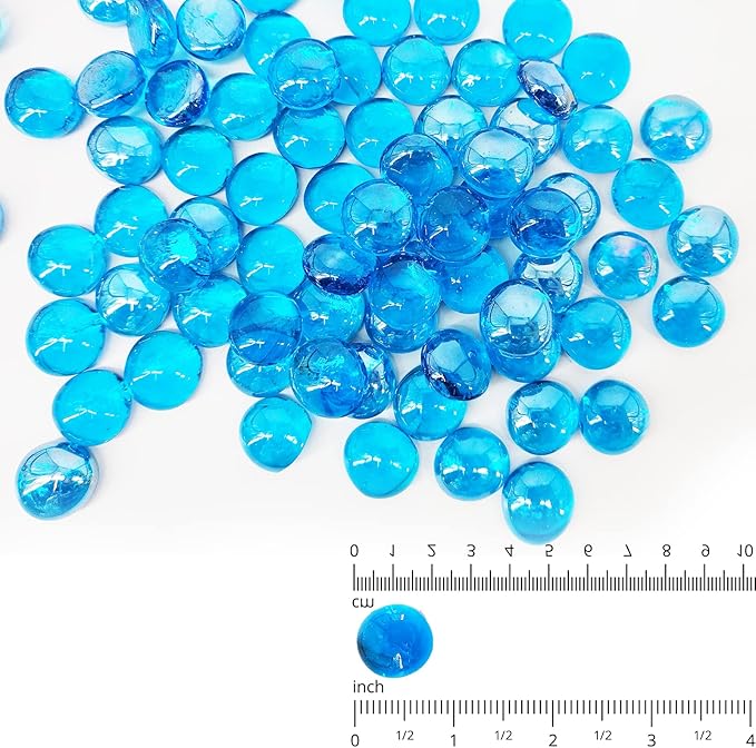 Fire Glass 19 Pound Pacific Blue Glass Beads for Fire Pit 1/2 inch Tempered Glass Rocks