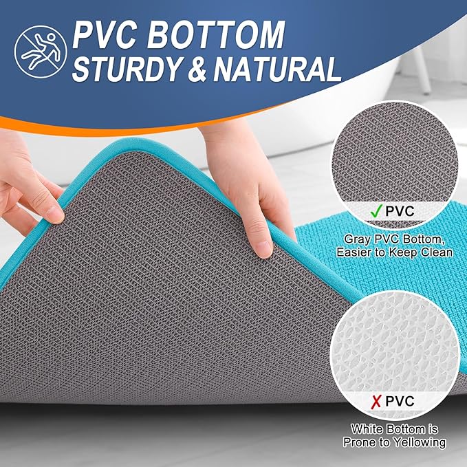 OLANLY Thick Memory Foam Bath Mat Rug 36x24, Extra Soft Absorbent Bathroom Rug, Quick Dry Bath Mats, Non-Slip, Machine Washable Carpet for Bathroom, Tub and Shower, Home Decor Accessories, Aqua Sky