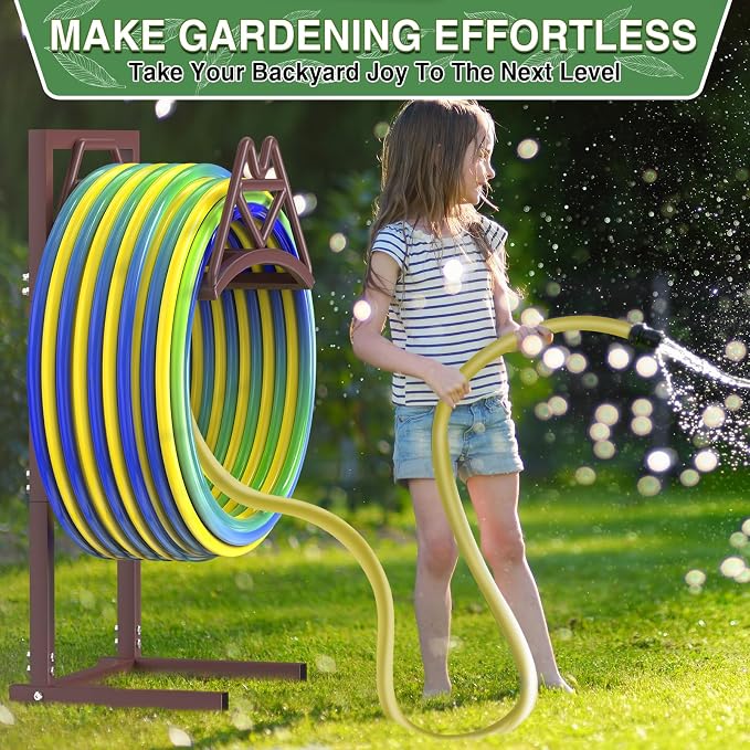 New Garden Hose Holder, Heavy Duty Freestanding Water Hose Holder Stand Holds 160-feet Hose, Detachable Hose Storage Reels Hanger Rack for Outside Yard Lawn Farm, Bronze