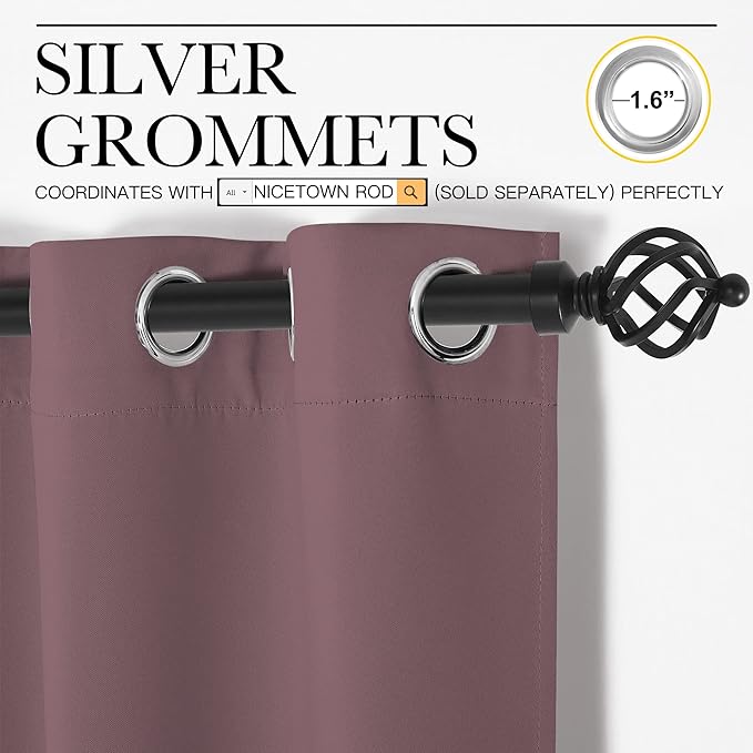 NICETOWN Dry Rose Blackout Curtains 108" Long
