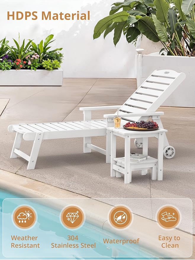 LUE BONA Outdoor Side Table, 2-Tier HDPS Outdoor Nesting End Table with Removable Small Foot Stool for Patio, Deck, Poolside, Low Maintenance & Weather Resistant, White