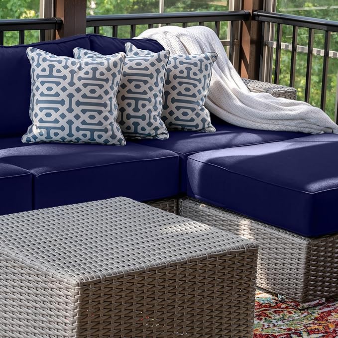 14 Piece Outdoor Patio Waterproof Cushion Covers, Fits 6-Seat Wicker Rattan Sectional Couch Chair Furniture Cover Replacement Set - Fade-Resistant Patio Cushion Covers with Zipper