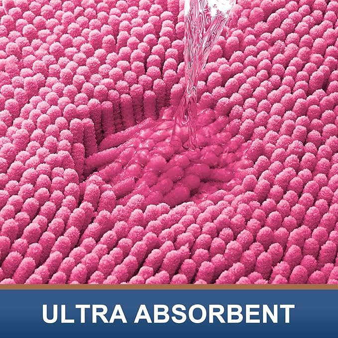 Smiry Luxury Chenille Bathroom Rugs 47x24, Extra Soft and Absorbent Shaggy Bath Mat, Machine Washable, Non-Slip Plush Carpet Runner for Tub, Shower, and Floor, Home Decor Accessories, Hot Pink