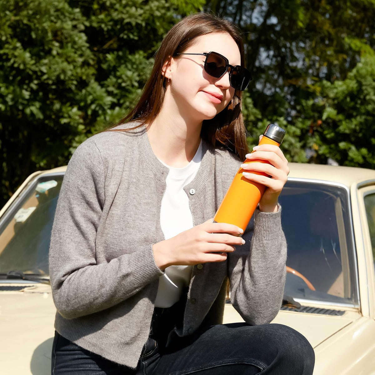 MEWAY 17oz Sport Water Bottle Vacuum Insulated Stainless Steel Leak-Proof Double Wall Cola Shape Water Bottle,Keep Drinks Hot & Cold(Orange,1 Pack)