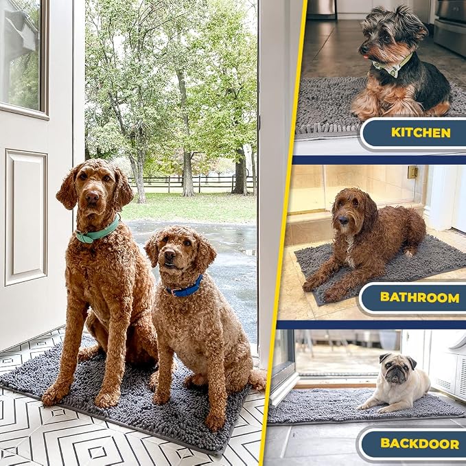Muddy Mat® | Super Water Absorbent Door Mat Indoor, Microfiber Quick Dry Chenille Entryway Rug, Slip Resistant Front Door Mat, Indoor Mats for Entryway, Machine Washable Pet Rug, Grey 59"x35"