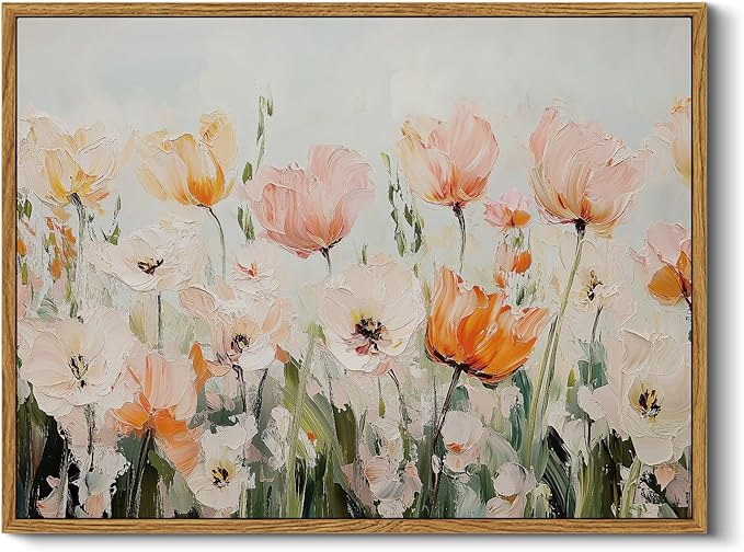 InSimSea Framed Wall Art for Living Room Flower Paingtings Tulips in Full Bloom Pictures Wall Decor Room Aesthetic Floral Art Elegant Canvas Print Home Decor for Bathrrom, Bedroom Décor 12x16In