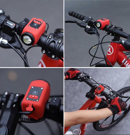 AaiLucky Electric Bike Horn and Bike Light 2 in 1, 110dB Bicycle Horn Rechargeable Bicycle Scooter Headlight for Night Riding, Bicycle Light with Horn for Adults Kids, 5 Sound Modes, Waterproof