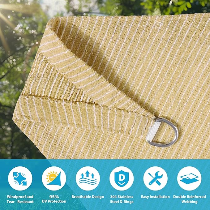 Amagenix Sun Shade Sail 6'X6'X6' Curved Edge Outdoor Shade Canopy Beige Breathable 95% UV Block Shade Cloth for Patio Garden Backyard (We Make Custom Size)