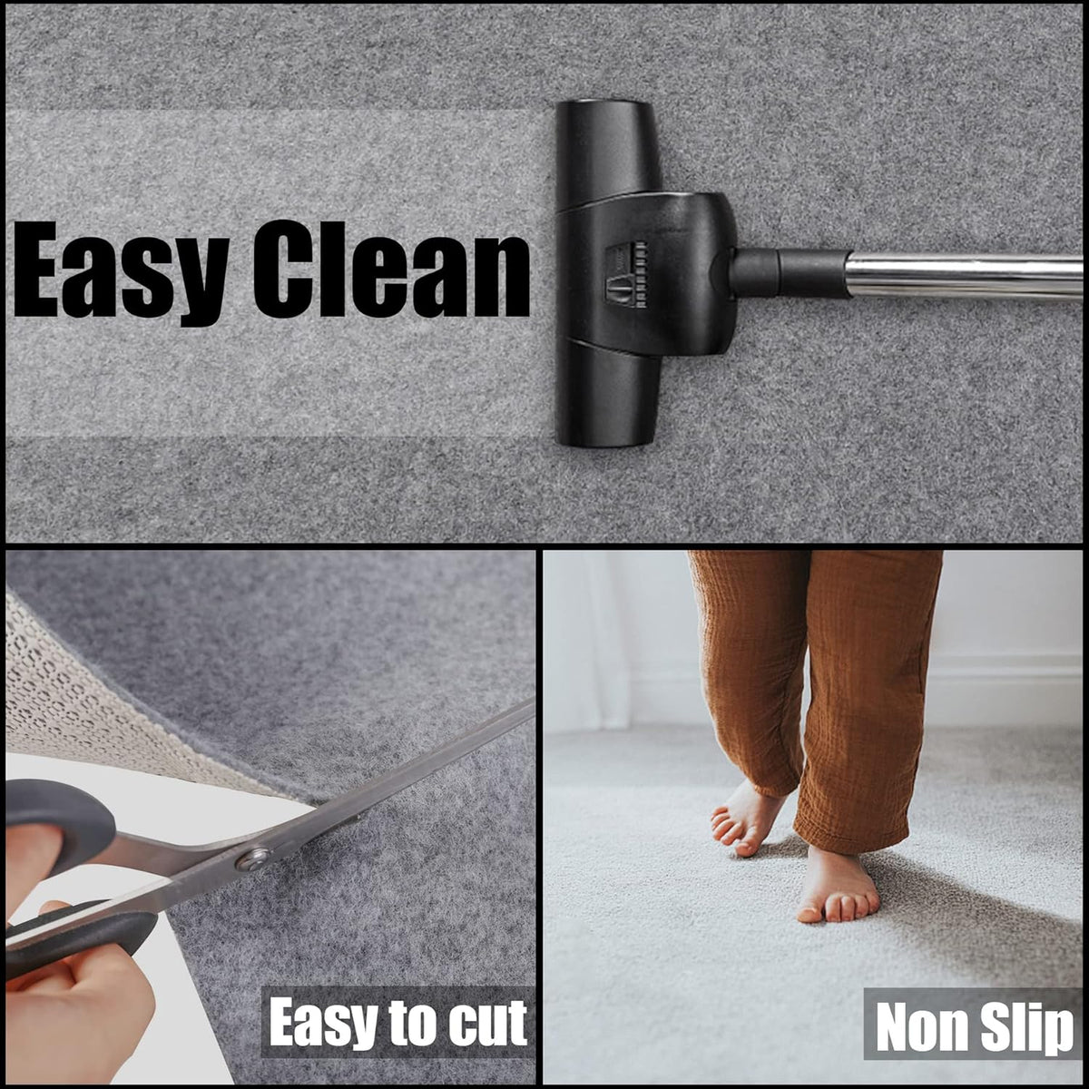 Non Slip Rug Pad Grippers - 2x10, 1/4" Thick, Felt + Rubber Double Layers Area Carpet Mat Tap, Provides Protection and Cushioning for Hardwood or Tile Floors