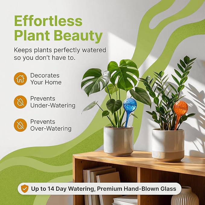 Little Green Leaf Automatic Plant Watering Globes Self Watering Planter Inserts (Set of 4) | Hands Free Multicolor Glass Bulbs | Planter Spikes to Support Indoor & Outdoor Plant Health (350ml)